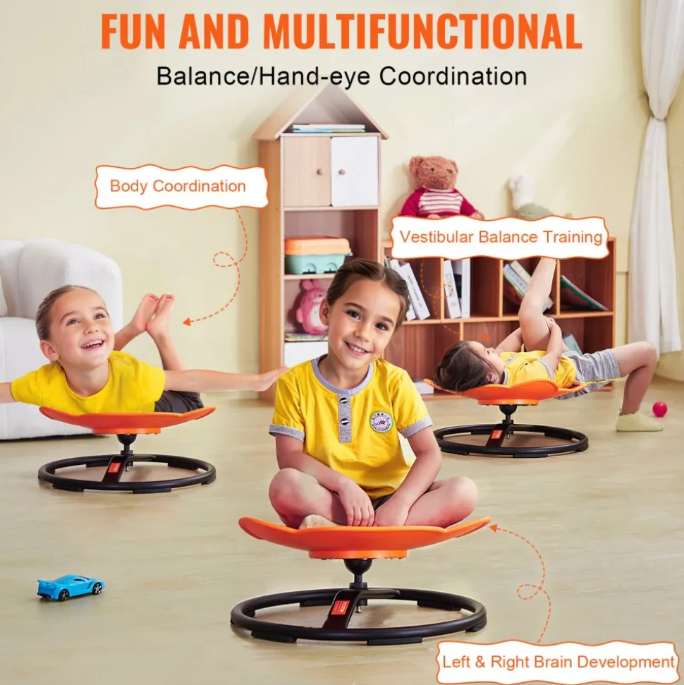 VEVOR Elephant Kids Swivel Chair, 220 LBS Capacity, 360° Spinning Chair, Autistic Kids Sensory Toy Chair with Non-Slip Metal Base, Toddler Sit and Spin Chair for Coordination Balance Focus Orange