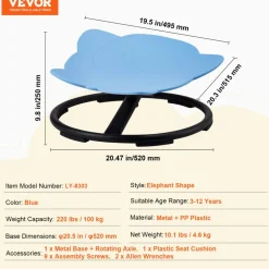 VEVOR Elephant Kids Swivel Chair, 220 LBS Capacity, 360° Spinning Chair, Autistic Kids Sensory Toy Chair with Non-Slip Metal Base, Toddler Sit and Spin Chair for Coordination Balance Focus Blue