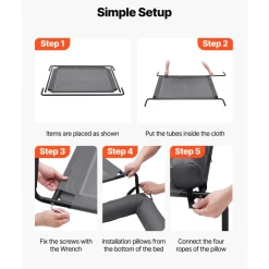 VEVOR Elevated Dog Bed for Large Dogs, Portable Raised Dog Cot with Washable Pillow, Indoor & Outdoor Pet Cooling Raised Hammock Bed with Steel Metal Frame and Breathable Teslin Mesh, XL, Gray