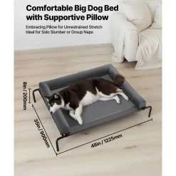 VEVOR Elevated Dog Bed for Large Dogs, Portable Raised Dog Cot with Washable Pillow, Indoor & Outdoor Pet Cooling Raised Hammock Bed with Steel Metal Frame and Breathable Teslin Mesh, XL, Gray