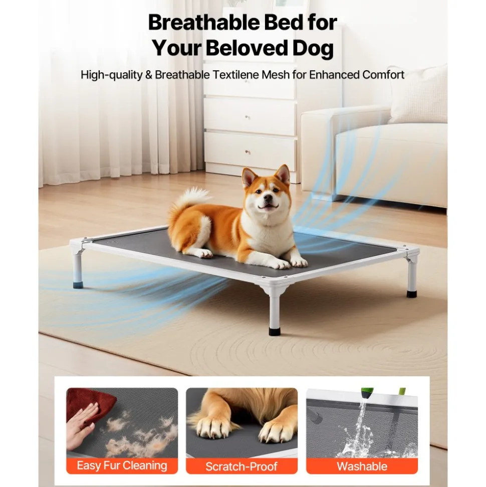 VEVOR Elevated Dog Bed for Large Dogs, Portable Raised Dog Cot with Aluminum Tube Metal Frame and Breathable Textilene Mesh, Indoor & Outdoor Pet Cooling Raised Hammock Bed, L, Gray