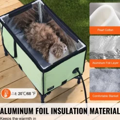VEVOR Elevated Heated Cat House, Cuboid Kitty Shelter with Adjustable Temperature and Timer, 900D Oxford Cloth Foldable Cat Shelter with Heated Pad  for Winter to Stay Warm and Cozy, Green (Middle)
