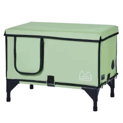 VEVOR Elevated Heated Cat House, Cuboid Kitty Shelter with Adjustable Temperature and Timer, 900D Oxford Cloth Foldable Cat Shelter with Heated Pad for Winter to Stay Warm and Cozy, Green (Large)