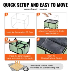 VEVOR Elevated Heated Cat House, Cuboid Kitty Shelter with Adjustable Temperature and Timer, 900D Oxford Cloth Foldable Cat Shelter with Heated Pad for Winter to Stay Warm and Cozy, Green (Large)
