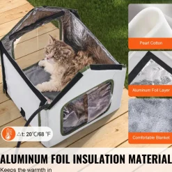 VEVOR Elevated Heated Cat House, Outdoor Kitty Shelter with Timer, 600D Oxford Cloth Foldable Cat Shelter with Heated Pad for Winter to Stay Warm and Cozy, Green (Small)