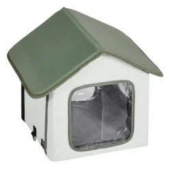 VEVOR Elevated Heated Cat House, Outdoor Kitty Shelter with Timer, 600D Oxford Cloth Foldable Cat Shelter with Heated Pad for Winter to Stay Warm and Cozy, Green (Small)
