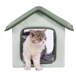 VEVOR Elevated Heated Cat House, Outdoor Kitty Shelter with Timer, 600D Oxford Cloth Foldable Cat Shelter with Heated Pad for Winter to Stay Warm and Cozy, Green (Small)