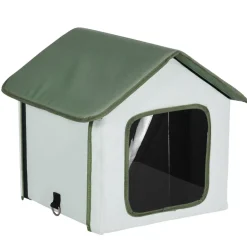 VEVOR Elevated Heated Cat House, Outdoor Kitty Shelter with Timer, 600D Oxford Cloth Foldable Cat Shelter with Heated Pad for Winter to Stay Warm and Cozy, Green (Small)