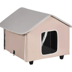 VEVOR Elevated Heated Cat House, Outdoor Kitty Shelter with Timer, 600D Oxford Cloth Foldable Cat Shelter with Heated Pad for Winter to Stay Warm and Cozy, Brown (Middle)