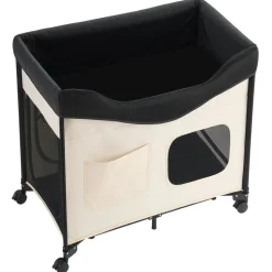 VEVOR Elevated Lounge Pet Bed, Foldable Bunk Dog Bed with 600D Oxford Cloth and Dutch Velvet, Portable Raised Cot with Wheels, Side Storage Bags, and Carry Bag for Cats & Dogs, L, Beige