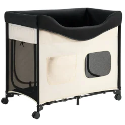 VEVOR Elevated Lounge Pet Bed, Foldable Bunk Dog Bed with 600D Oxford Cloth and Dutch Velvet, Portable Raised Cot with Wheels, Side Storage Bags, and Carry Bag for Cats & Dogs, L, Beige