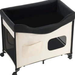 VEVOR Elevated Lounge Pet Bed, Foldable Bunk Dog Bed with 600D Oxford Cloth and Dutch Velvet, Portable Raised Cot with Wheels, Side Storage Bags, and Carry Bag for Cats & Dogs, XL, Beige