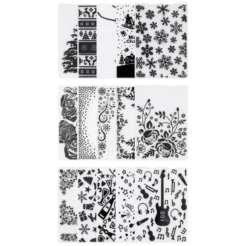 VEVOR Embossing Folders, 15 Pieces, 4.13 x 5.83 in, Background Embossed Plates for VEVOR Die Cutting and Embossing Machine, PP Plastic Embossed Stencil Template for Scrapbooking and Card Making