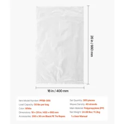 VEVOR Empty Sandbags, 300 Packs 16 x 26 in, Heavy Duty Sand Bags Sacks with Ties, 50lb Capacity Woven Polypropylene Sandbags, Tear-Resistant & UV-Resistant Sand Bags for Flood Protection Barrier