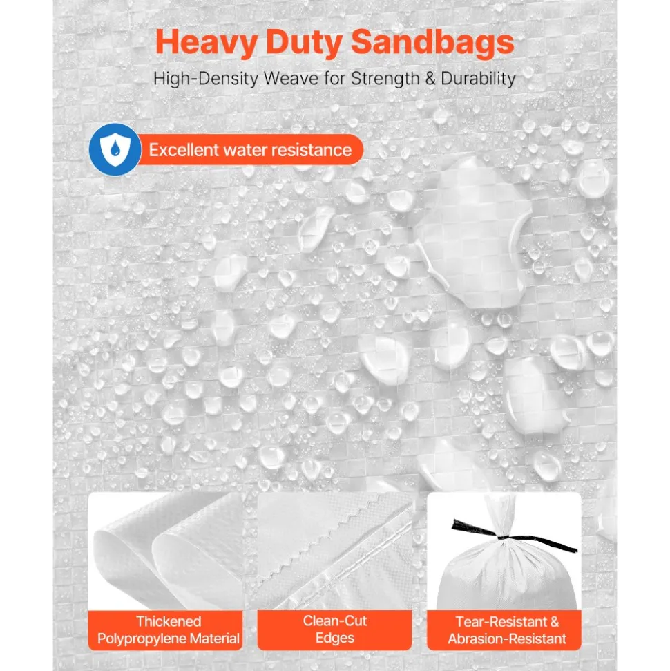 VEVOR Empty Sandbags, 300 Packs 16 x 26 in, Heavy Duty Sand Bags Sacks with Ties, 50lb Capacity Woven Polypropylene Sandbags, Tear-Resistant & UV-Resistant Sand Bags for Flood Protection Barrier