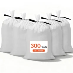 VEVOR Empty Sandbags, 300 Packs 16 x 26 in, Heavy Duty Sand Bags Sacks with Ties, 50lb Capacity Woven Polypropylene Sandbags, Tear-Resistant & UV-Resistant Sand Bags for Flood Protection Barrier