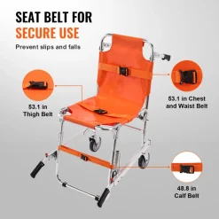 VEVOR EMS Stair Chair, 350 lbs Load Capacity, Foldable Aluminum Emergency Stair Climbing Wheelchair with 2 Wheels, Portable Stair Lift Chair Ambulance Firefighter Evacuation Use for Elderly, Disabled
