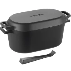 VEVOR Enameled Cast Iron Dutch Oven, 3.5 Quart Pot with Lid and Dual Handles, Heavy-Duty Durable Cookware Pan, Oven Induction Compatible up to 500℉, for Braising, Stews, Roasting, Bread Baking, Black
