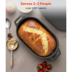VEVOR Enameled Cast Iron Dutch Oven, 3.5 Quart Pot with Lid and Dual Handles, Heavy-Duty Durable Cookware Pan, Oven Induction Compatible up to 500℉, for Braising, Stews, Roasting, Bread Baking, Black