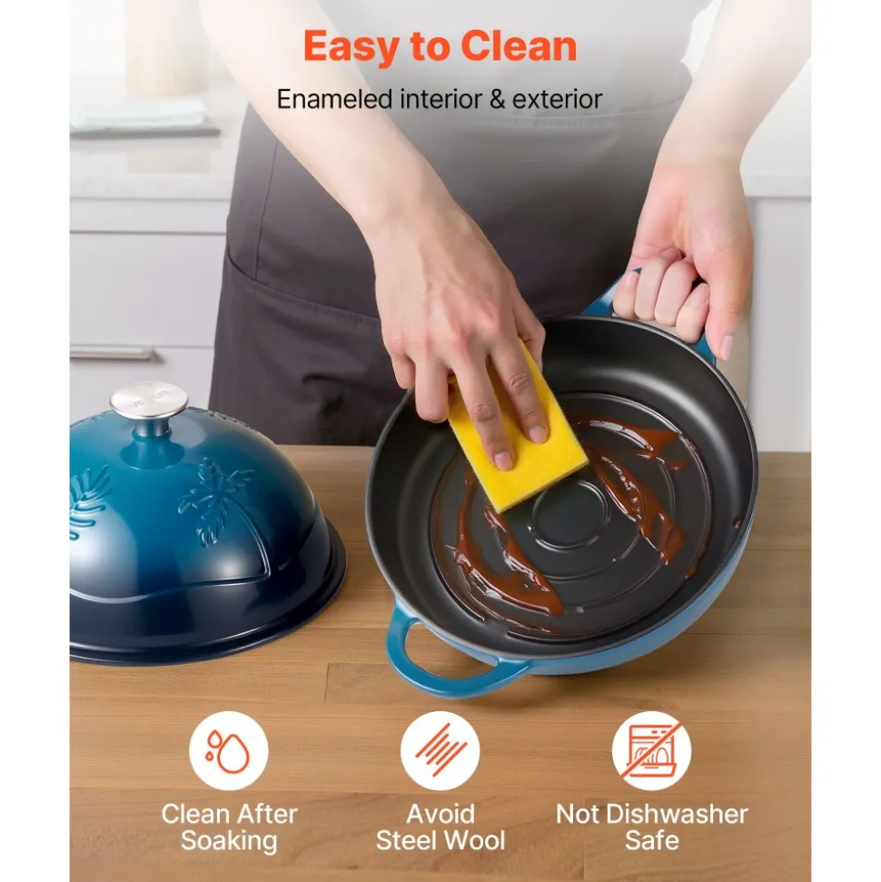 VEVOR Enameled Cast Iron Dutch Oven, 5 Quart Pot for Sourdough Bread Baking, Heavy-Duty Cookware Pan with Lid and Dual Handles, Oven Induction Compatible up to 500℉, for Cooking Roasting