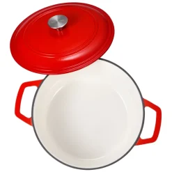 VEVOR Enameled Cast Iron Dutch Oven, 6 Quart Pot with Lid and Dual Handles, Heavy-Duty Durable Cookware Pan, Oven Induction Compatible up to 500℉, for Braising, Stews, Roasting, Bread Baking, Red