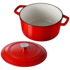 VEVOR Enameled Cast Iron Dutch Oven, 6 Quart Pot with Lid and Dual Handles, Heavy-Duty Durable Cookware Pan, Oven Induction Compatible up to 500℉, for Braising, Stews, Roasting, Bread Baking, Red