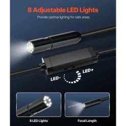 VEVOR Endoscope Camera with 49.2FT Semi-Rigid Cable, 1920P HD Borescope for Android & IOS, Industrial Inspection Camera with Light - 8 LED, 2X Zoom, IP67 Waterproof Snake Camera for Auto, Plumbing