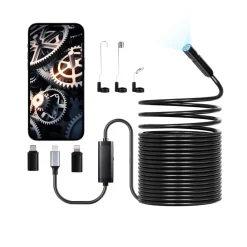 VEVOR Endoscope Camera with 49.2FT Semi-Rigid Cable, 1920P HD Borescope for Android & IOS, Industrial Inspection Camera with Light - 8 LED, 2X Zoom, IP67 Waterproof Snake Camera for Auto, Plumbing