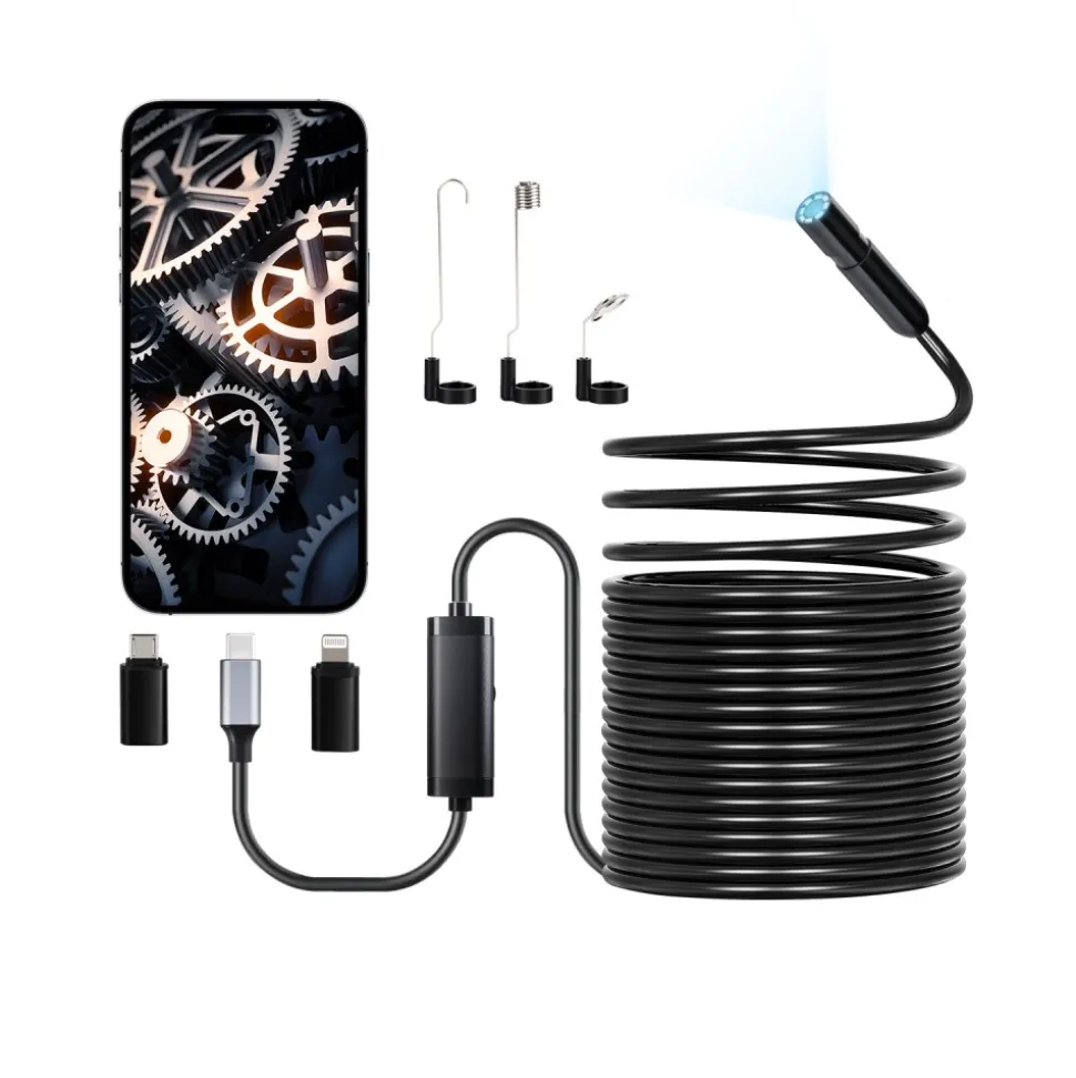 VEVOR Endoscope Camera with 49.2FT Semi-Rigid Cable, 1920P HD Borescope for Android & IOS, Industrial Inspection Camera with Light - 8 LED, 2X Zoom, IP67 Waterproof Snake Camera for Auto, Plumbing