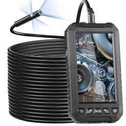 VEVOR Endoscope Camera with Light, Dual Lens Borescope with 49.2FT Semi-Rigid Cable, 4.3" Screen 1080P Inspection Camera, 8 + 1 LED Lights, 4X Zoom, IP67 Waterproof Snake Camera for Auto, Plumbing