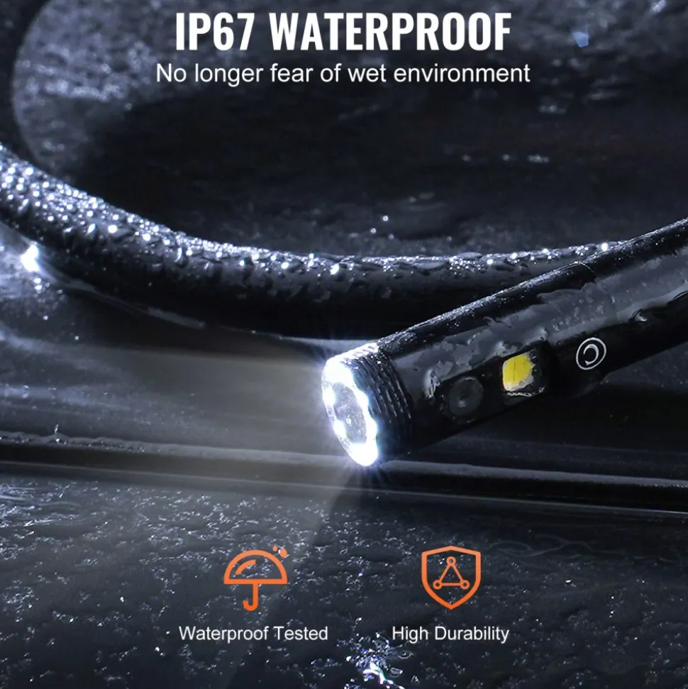 VEVOR Endoscope Camera with Light, Dual Lens Borescope with 49.2FT Semi-Rigid Cable, 4.3" Screen 1080P Inspection Camera, 8 + 1 LED Lights, 4X Zoom, IP67 Waterproof Snake Camera for Auto, Plumbing