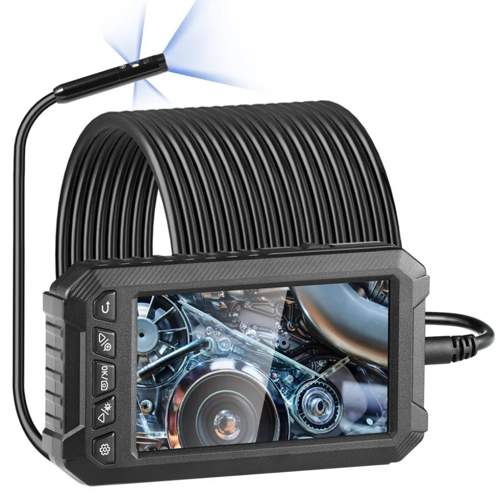 VEVOR Endoscope Camera with Light, Dual Lens Borescope with 49.2FT Semi-Rigid Cable, 4.3" Screen 1080P Inspection Camera, 8 + 1 LED Lights, 4X Zoom, IP67 Waterproof Snake Camera for Auto, Plumbing