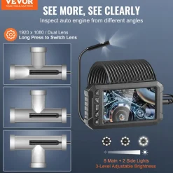 VEVOR Endoscope Camera with Light, Dual Lens Borescope with 49.2FT Semi-Rigid Cable, 4.3