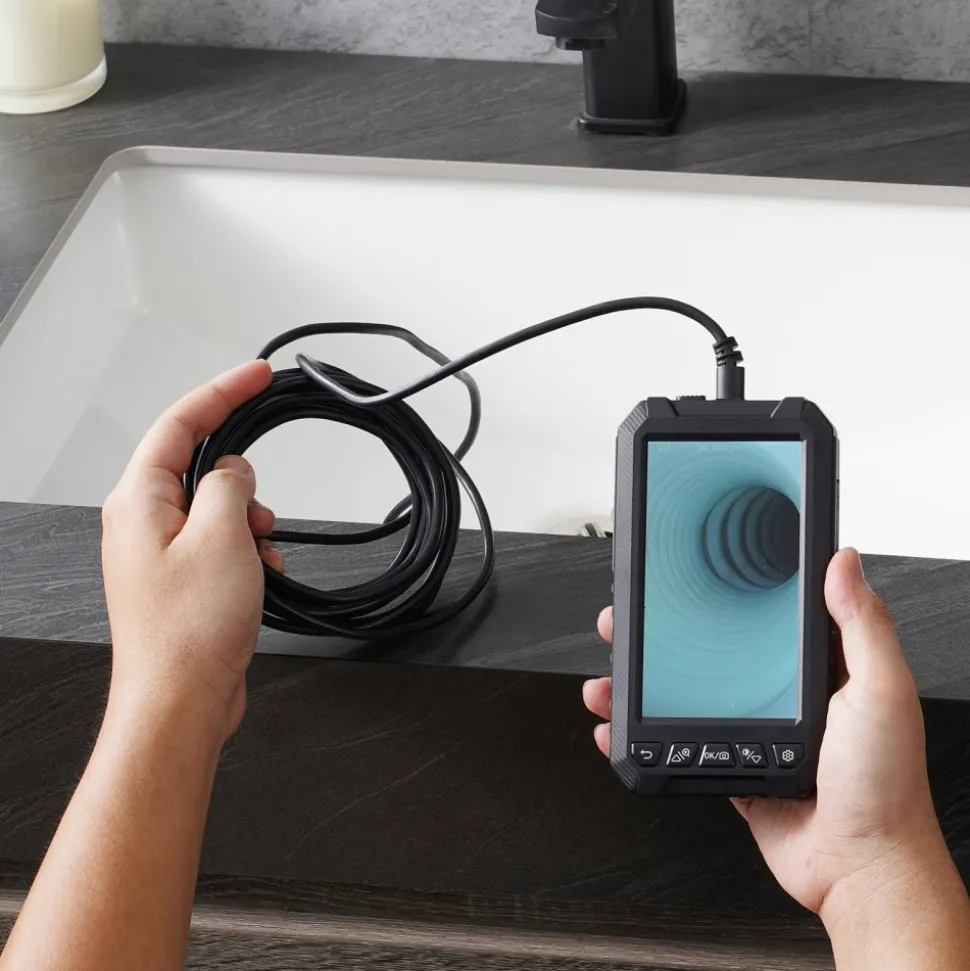 VEVOR Endoscope Camera with Light, Dual Lens Borescope with 49.2FT Semi-Rigid Cable, 4.3" Screen 1080P Inspection Camera, 8 + 1 LED Lights, 4X Zoom, IP67 Waterproof Snake Camera for Auto, Plumbing