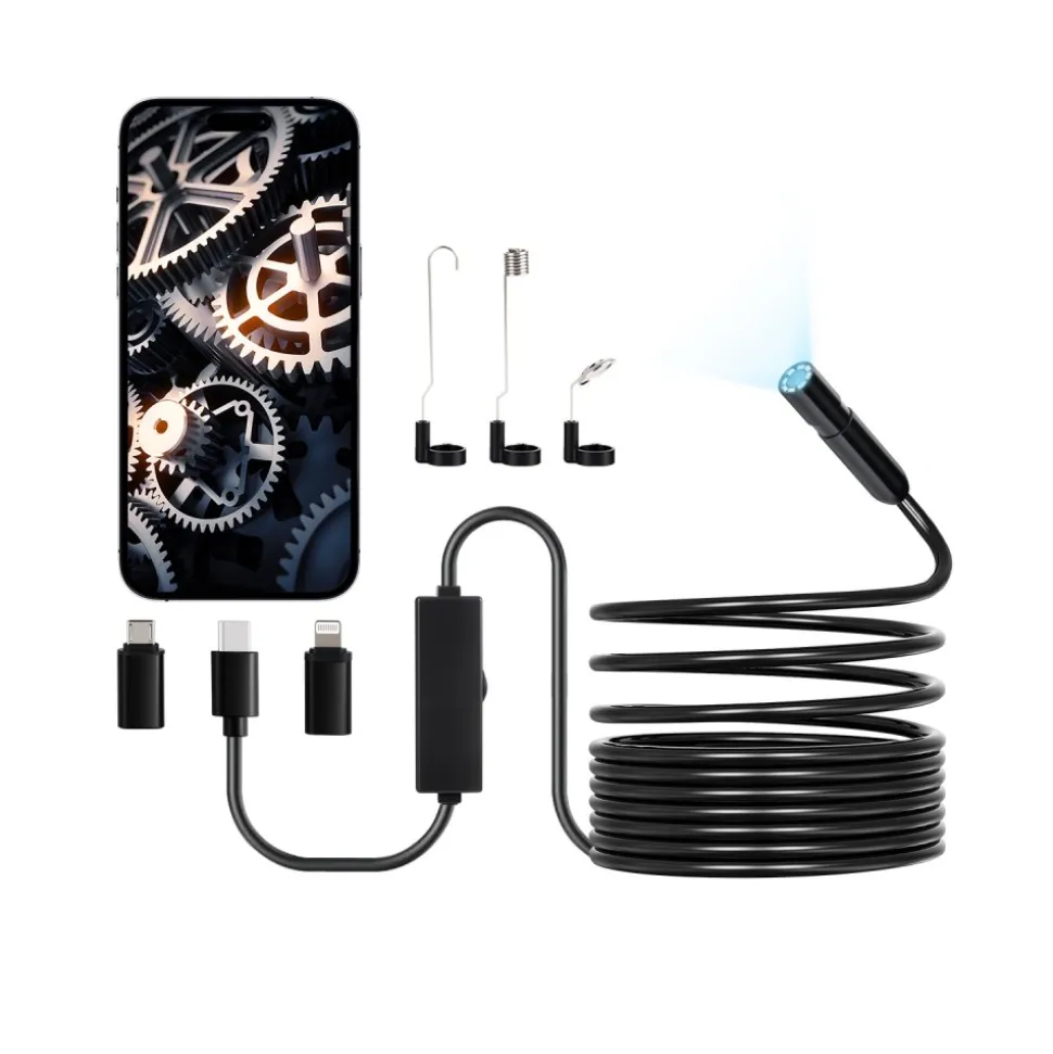 VEVOR Endoscope Camera with Light, 1920P HD Borescope for Android & IOS, 8 LED Lights Inspection Camera with 16.4FT Semi-Rigid Cable, 2X Zoom, IP67 Waterproof Snake Scope Camera for Auto, Plumbing