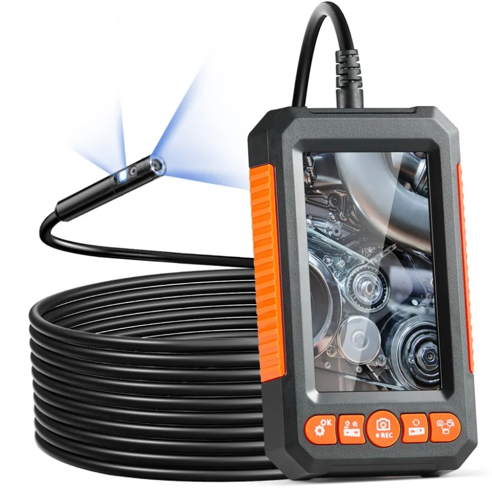 VEVOR Endoscope Camera with Light, Dual Lens Industrial Borescope, 4.3" Screen 1080P Inspection Camera, 8 + 1 Lights, 4X Zoom, IP67 Waterproof Snake Camera for Auto, Plumbing (16.4FT Cable, 32GB Card)