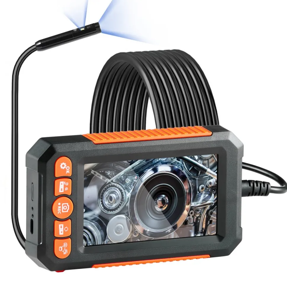VEVOR Endoscope Camera with Light, Dual Lens Industrial Borescope, 4.3" Screen 1080P Inspection Camera, 8 + 1 Lights, 4X Zoom, IP67 Waterproof Snake Camera for Auto, Plumbing (16.4FT Cable, 32GB Card)
