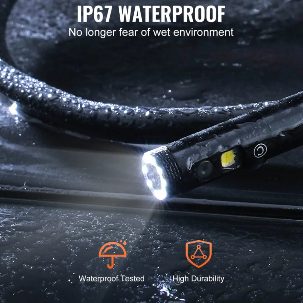VEVOR Endoscope Camera with Light, Dual Lens Industrial Borescope, 4.3" Screen 1080P Inspection Camera, 8 + 1 Lights, 4X Zoom, IP67 Waterproof Snake Camera for Auto, Plumbing (16.4FT Cable, 32GB Card)