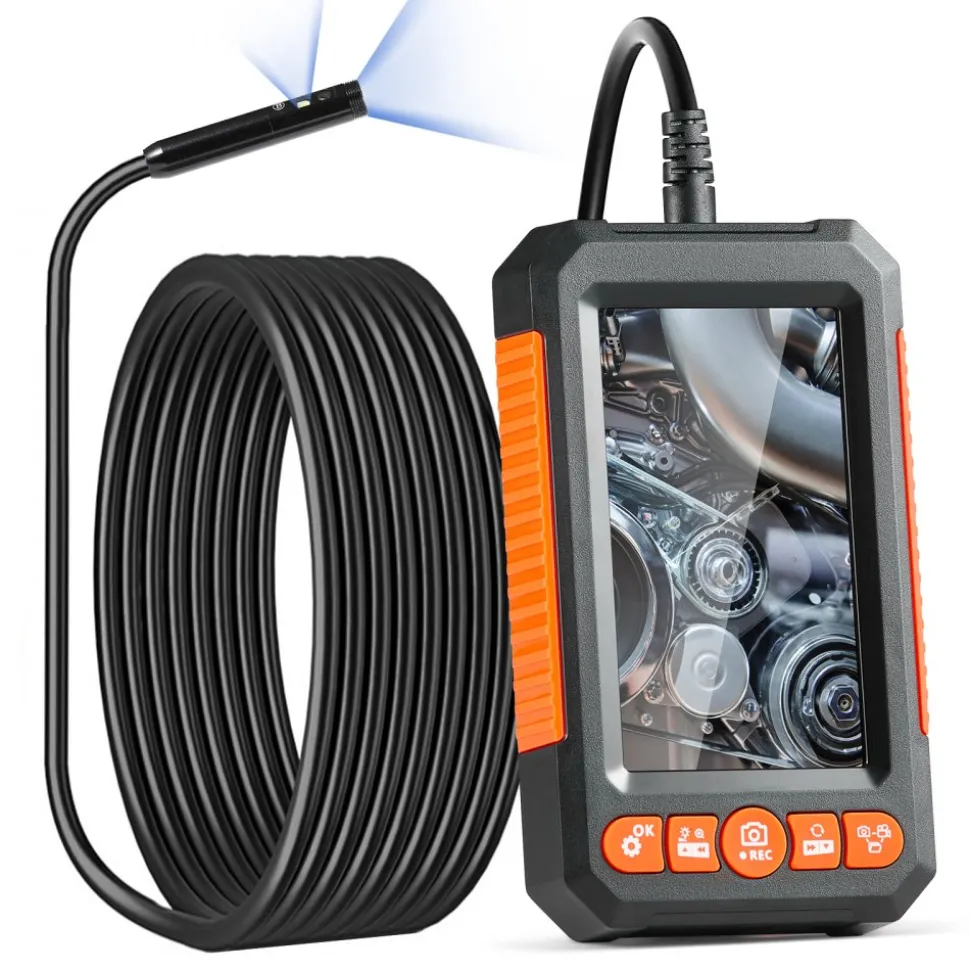 VEVOR Endoscope Camera with Light, Dual Lens Industrial Borescope, 4.3" Screen 1080P Inspection Camera, 8 + 1 Lights, 4X Zoom, IP67 Waterproof Snake Camera for Auto, Plumbing (16.4FT Cable, 32GB Card)