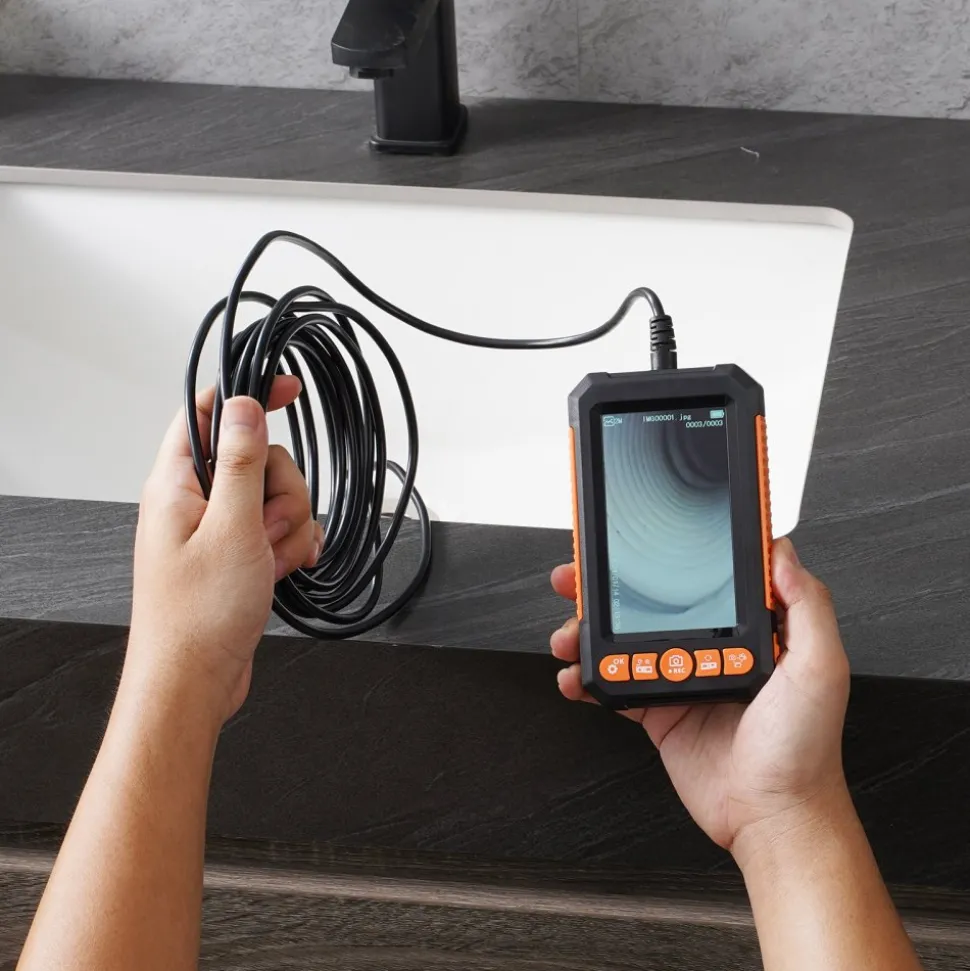 VEVOR Endoscope Camera with Light, Dual Lens Industrial Borescope, 4.3" Screen 1080P Inspection Camera, 8 + 1 Lights, 4X Zoom, IP67 Waterproof Snake Camera for Auto, Plumbing (16.4FT Cable, 32GB Card)
