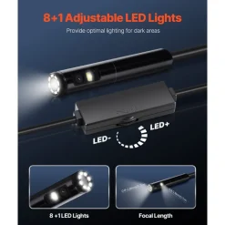 VEVOR Endoscope Camera with Light, Dual Lens Borescope for Android & IOS, 1920P HD Inspection Camera with 8 + 1 LED Light, 2X Zoom, 16.4FT Snake Cable, IP67 Waterproof Snake Camera for Auto, Plumbing