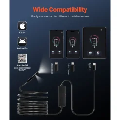 VEVOR Endoscope Camera with Light, Dual Lens Borescope for Android & IOS, 1920P HD Inspection Camera with 8 + 1 LED Light, 2X Zoom, 16.4FT Snake Cable, IP67 Waterproof Snake Camera for Auto, Plumbing
