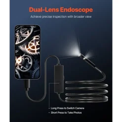 VEVOR Endoscope Camera with Light, Dual Lens Borescope for Android & IOS, 1920P HD Inspection Camera with 8 + 1 LED Lights, 2X Zoom, 10FT Snake Cable, IP67 Waterproof Snake Camera for Auto, Plumbing
