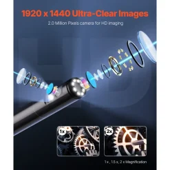 VEVOR Endoscope Camera with Light, Dual Lens Borescope for Android & IOS, 1920P HD Inspection Camera with 8 + 1 LED Lights, 2X Zoom, 10FT Snake Cable, IP67 Waterproof Snake Camera for Auto, Plumbing