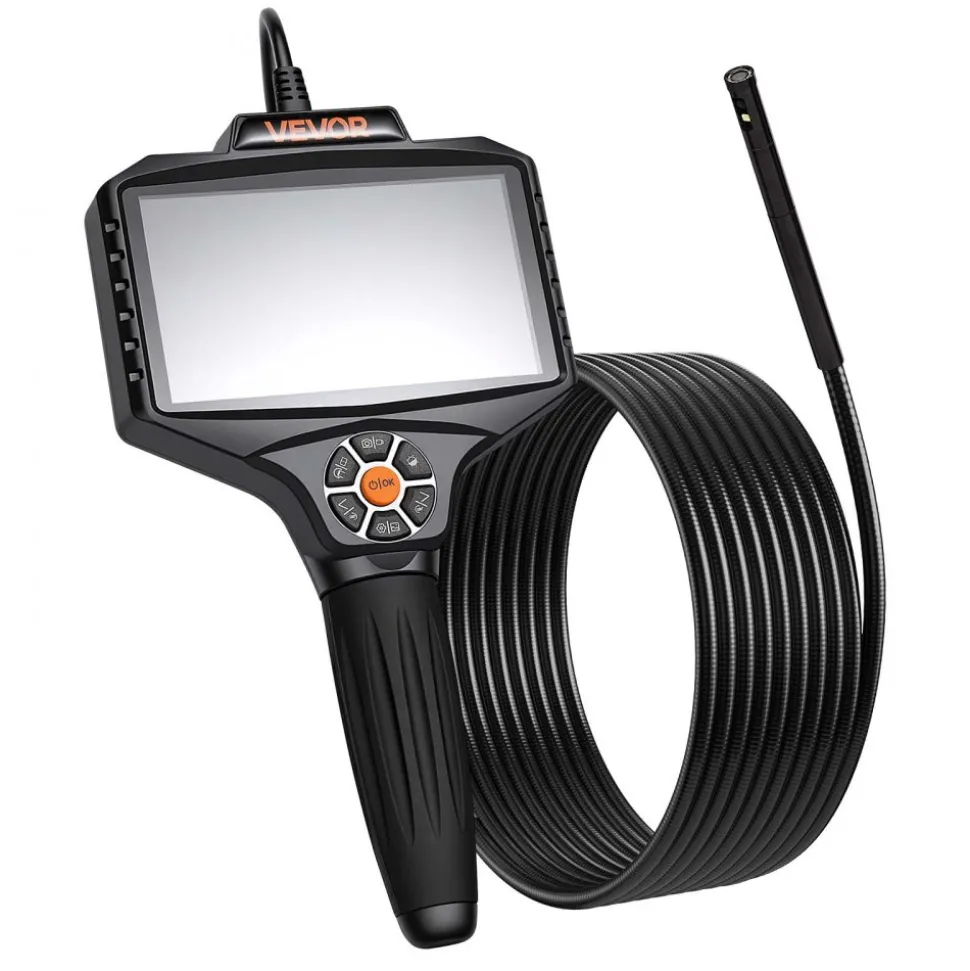 VEVOR Endoscope with Light, 360° View Coverage Industrial Borescope Inspection Camera with Rotating Probe, 1080P HD Rigid Snake Scope Cam for Wall Automotive Engine Inspect-16.4FT