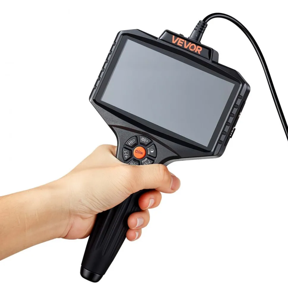 VEVOR Endoscope with Light, 360° View Coverage Industrial Borescope Inspection Camera with Rotating Probe, 1080P HD Rigid Snake Scope Cam for Wall Automotive Engine Inspect-16.4FT