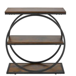 VEVOR End Table, 3-Tier Narrow Side Table with Open Storage Shelves, Modern Nightstand Bedside Desk with Round Metal Frame, Wood Sofa Coffee Desk for Living Room, Bedroom, Office, Rustic Brown