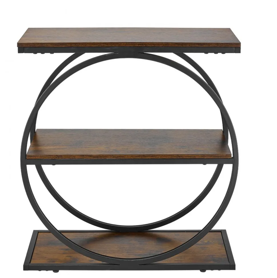 VEVOR End Table, 3-Tier Narrow Side Table with Open Storage Shelves, Modern Nightstand Bedside Desk with Round Metal Frame, Wood Sofa Coffee Desk for Living Room, Bedroom, Office, Rustic Brown