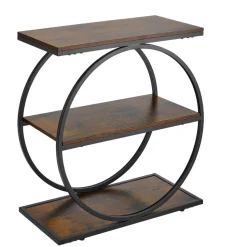 VEVOR End Table, 3-Tier Narrow Side Table with Open Storage Shelves, Modern Nightstand Bedside Desk with Round Metal Frame, Wood Sofa Coffee Desk for Living Room, Bedroom, Office, Rustic Brown