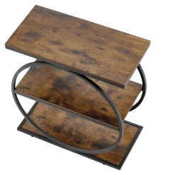 VEVOR End Table, 3-Tier Narrow Side Table with Open Storage Shelves, Modern Nightstand Bedside Desk with Round Metal Frame, Wood Sofa Coffee Desk for Living Room, Bedroom, Office, Rustic Brown